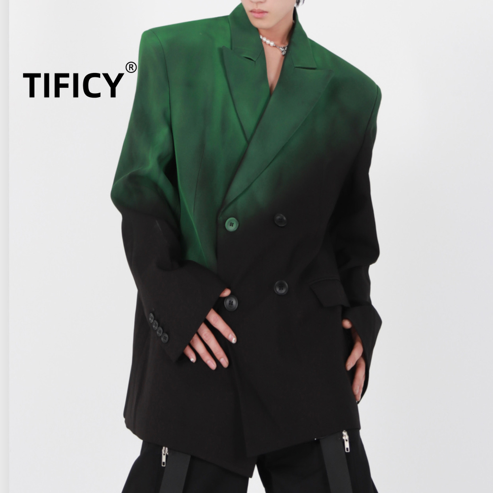 Men'S Fashion Light Jacket - High Street Blazers Men's Black Green