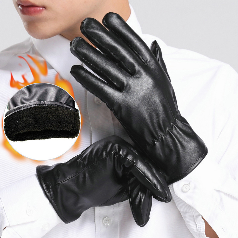 Men'S Winter Fashion - Artificial Leather Imitation Sheepskin Warm Gloves,