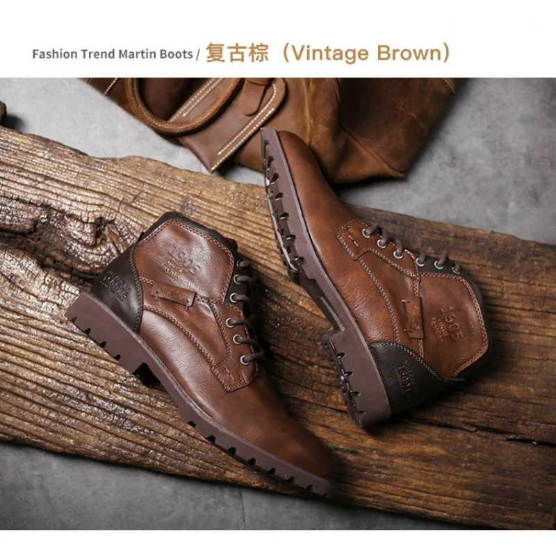 Leather Men Ankle Boots Plus S - Mens Fashion Combat Boots 评论和价格