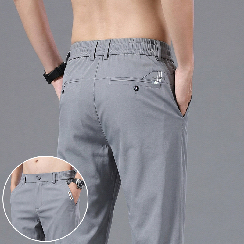 Men's Ice Silk Slim Straight L - Formal Trouser Stretch 评论和价格