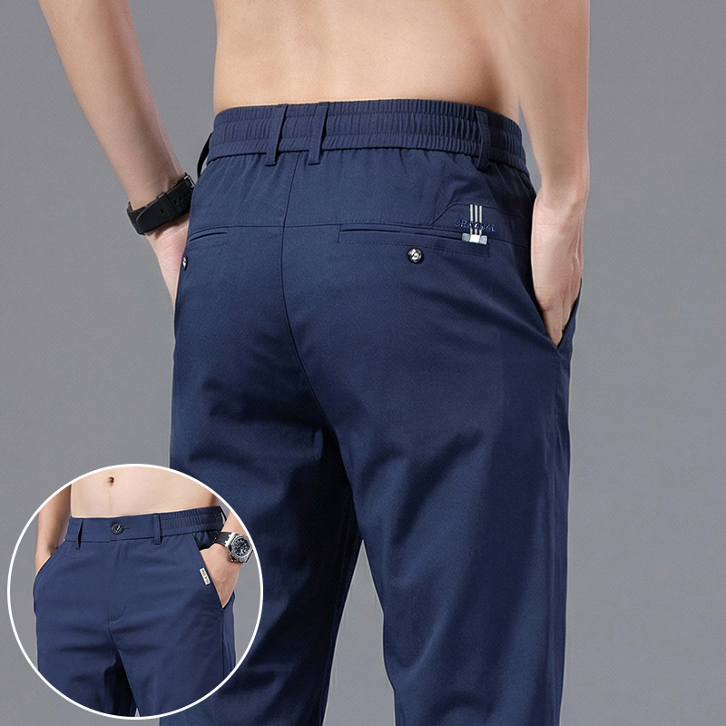 Men's Ice Silk Slim Straight L - Formal Trouser Stretch 评论和价格