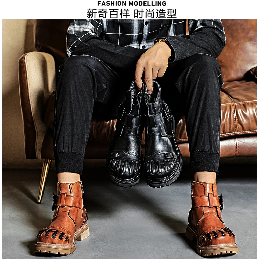 New Fashion Men's Genuine Leat - Mens Fashion Combat Boots 评论和价格