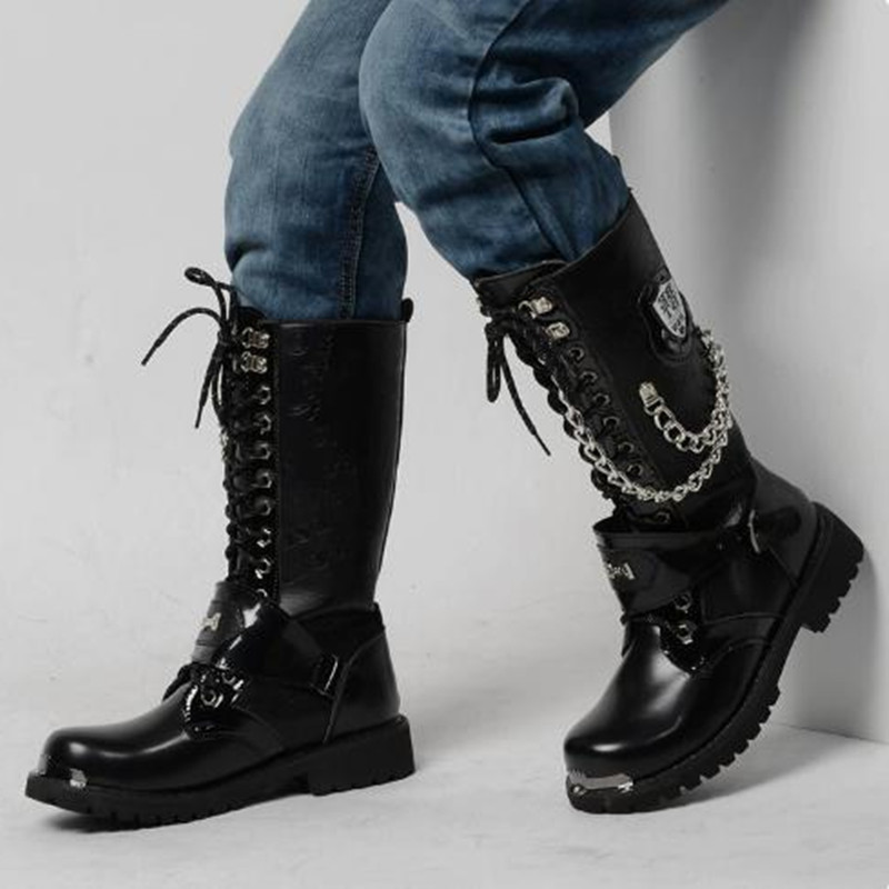 Fashion Men Motorcycle Boots M - Mens Fashion Combat Boots 评论和价格