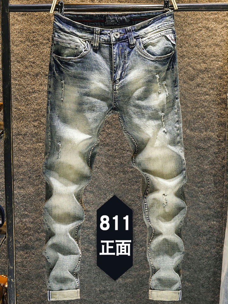Elastic Old Pants Men's Jeans  - Skinny Jeans Ripped 评论和价格