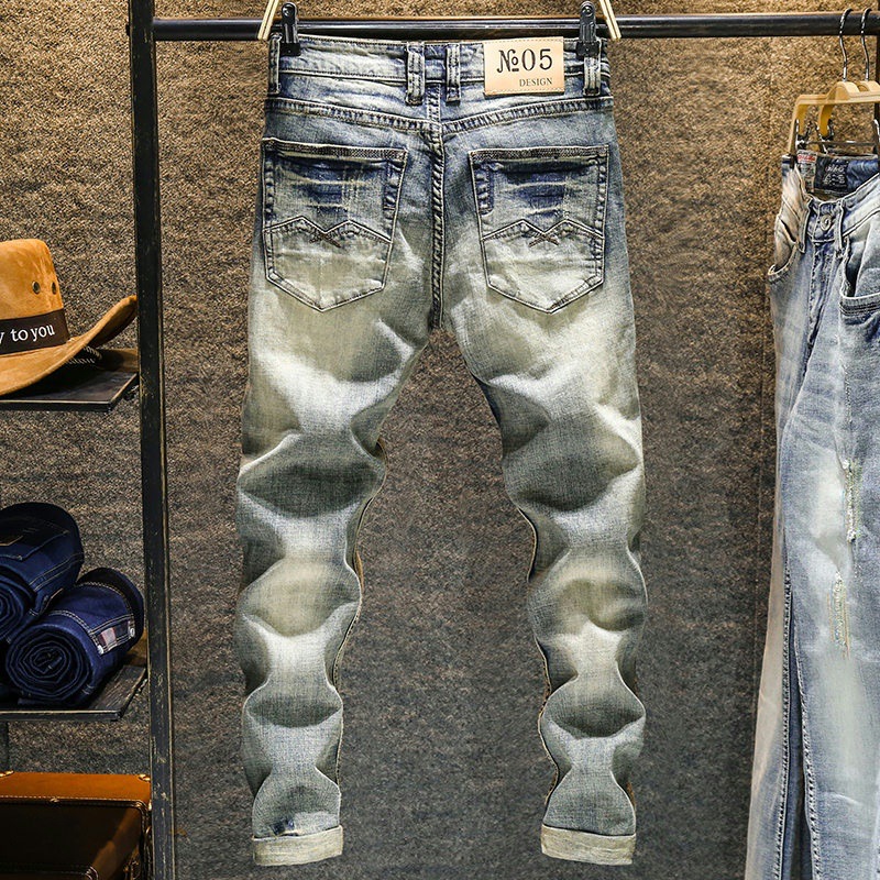 Elastic Old Pants Men's Jeans  - Skinny Jeans Ripped 评论和价格