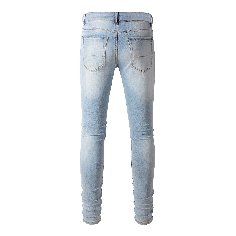 Men Black Pleated Patch Biker  - Skinny Jeans Ripped 评论和价格
